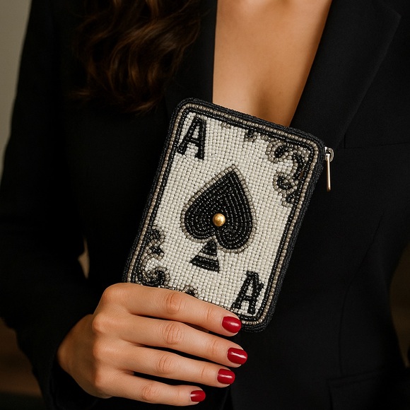 Fun Ace of Spades Beaded Coin Purse for your Gambling $ - Picture 3 of 3